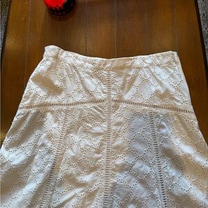 LOFT White Tiered A-Line Midi Skirt